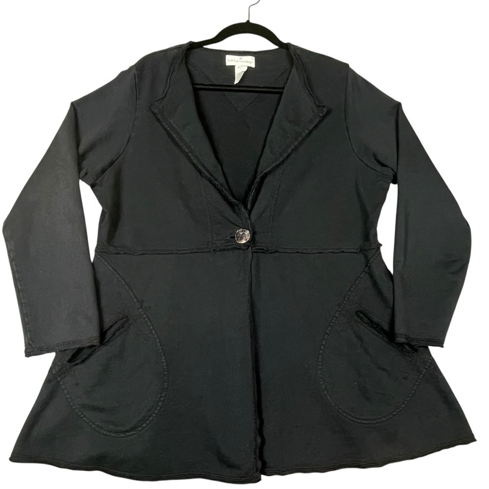 Soft Surroundings One-Button Closure Cotton Raw Edge Jacket/Cardigan Sz PXL